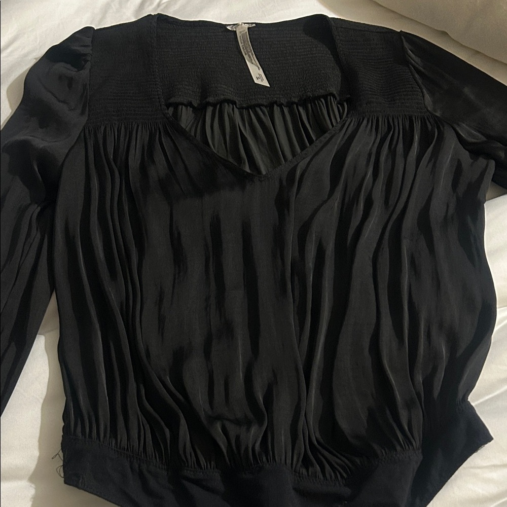 Free People Black Blouse with V-Neck
